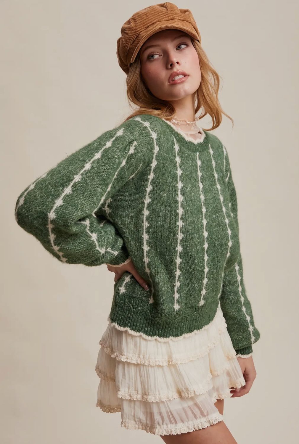Textured Jacquard Knit Crew Sweater