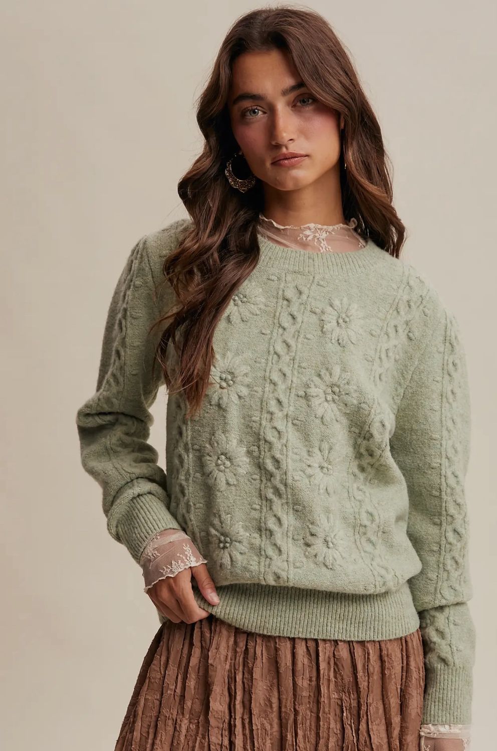 Floral Cable Knit Sweater