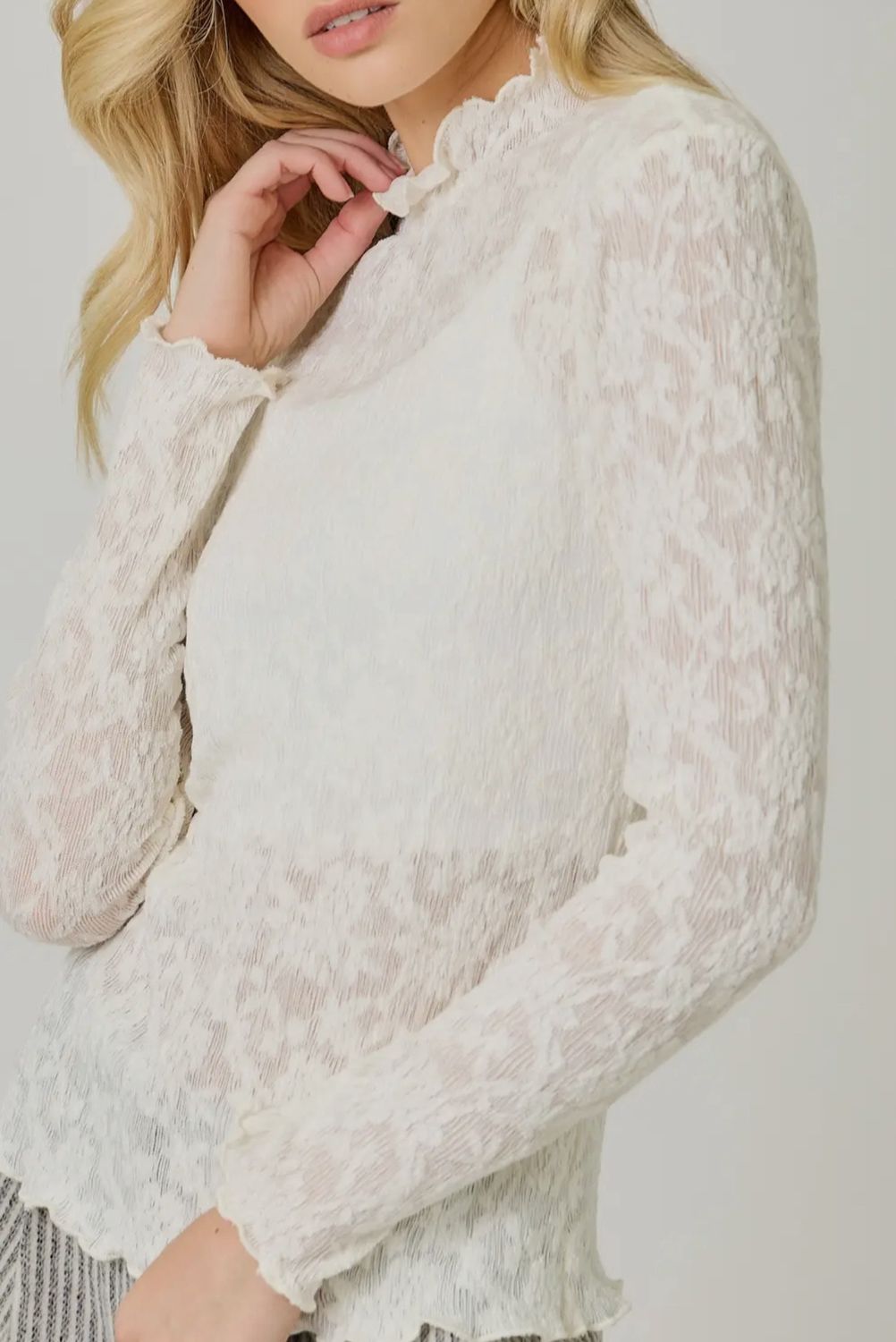 Lettuce Edge Textured Knit Top