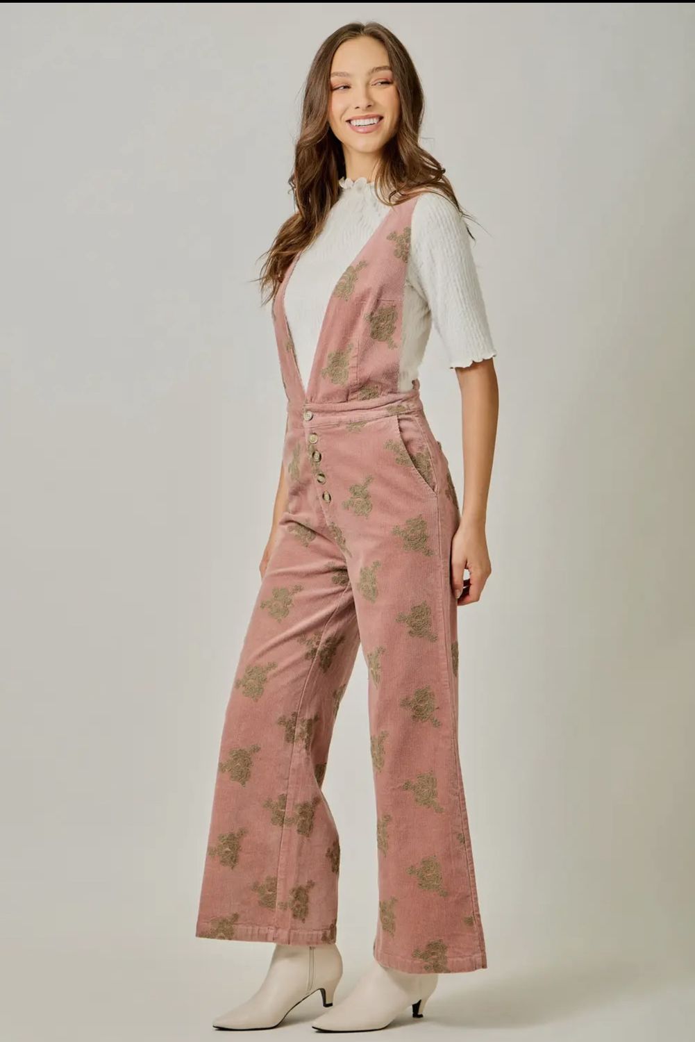 Embroidered Corduroy Jumpsuit