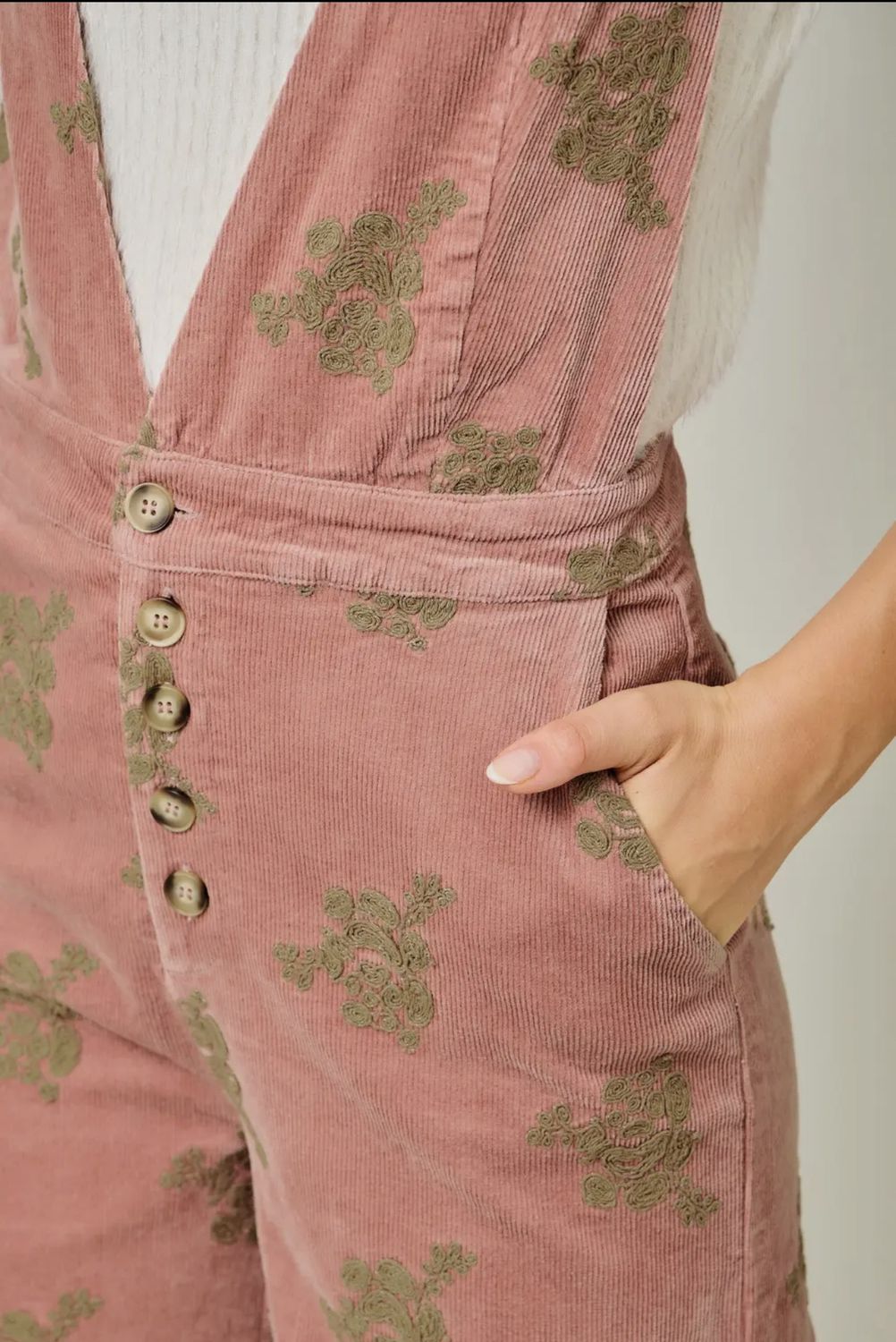 Embroidered Corduroy Jumpsuit