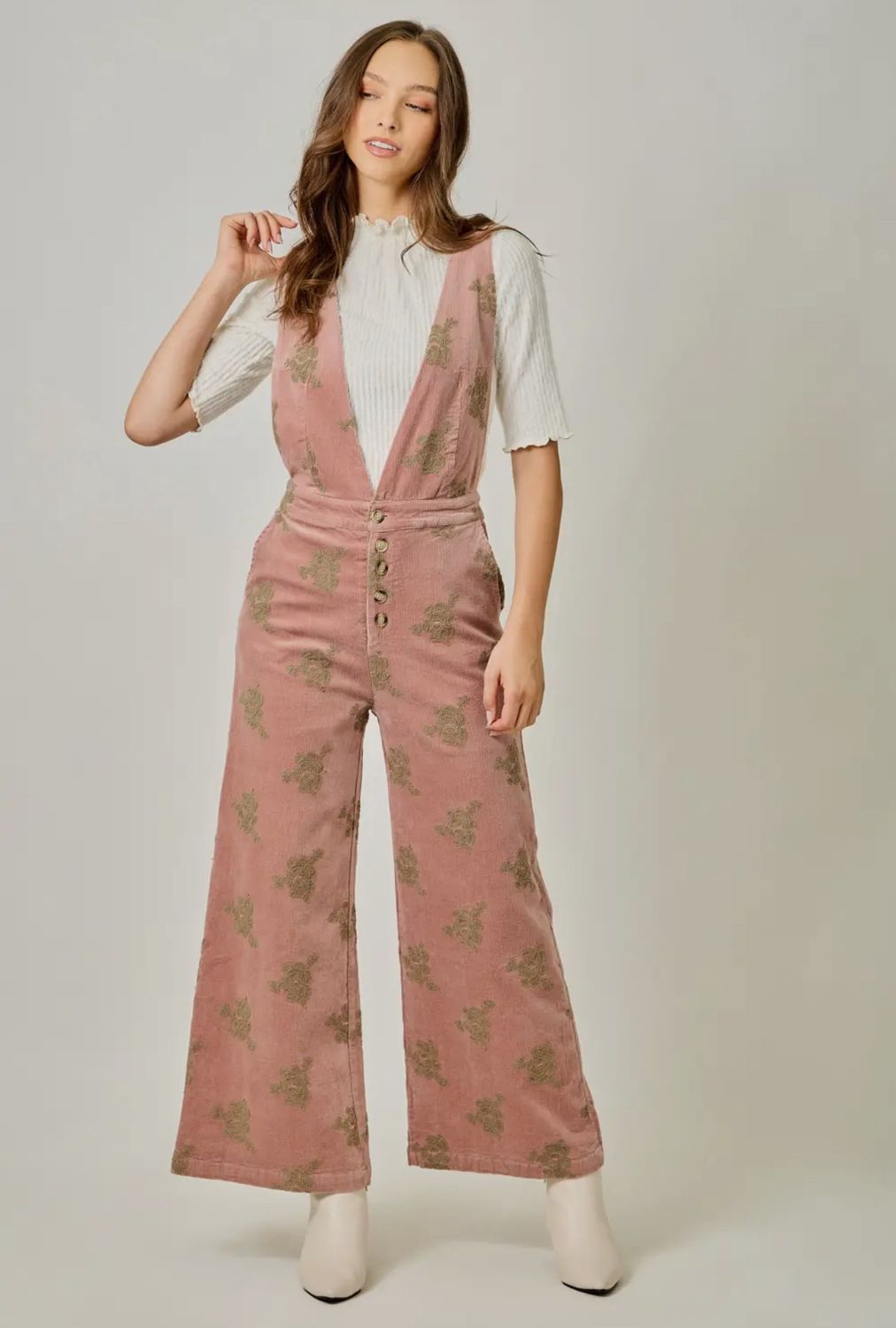 Embroidered Corduroy Jumpsuit