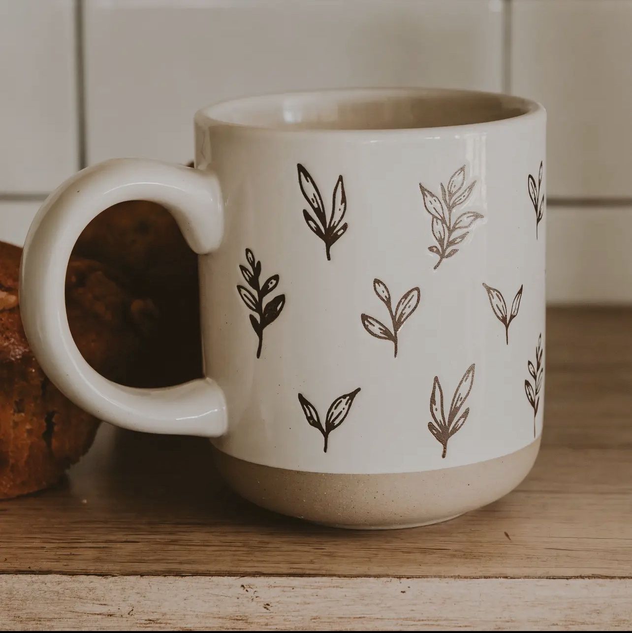 Brown Leaves Stoneware Coffee Mug