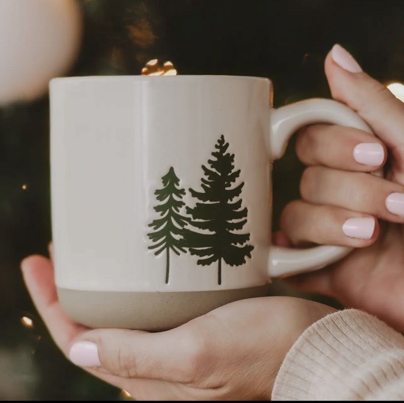 Green Trees Stoneware Coffee Mug