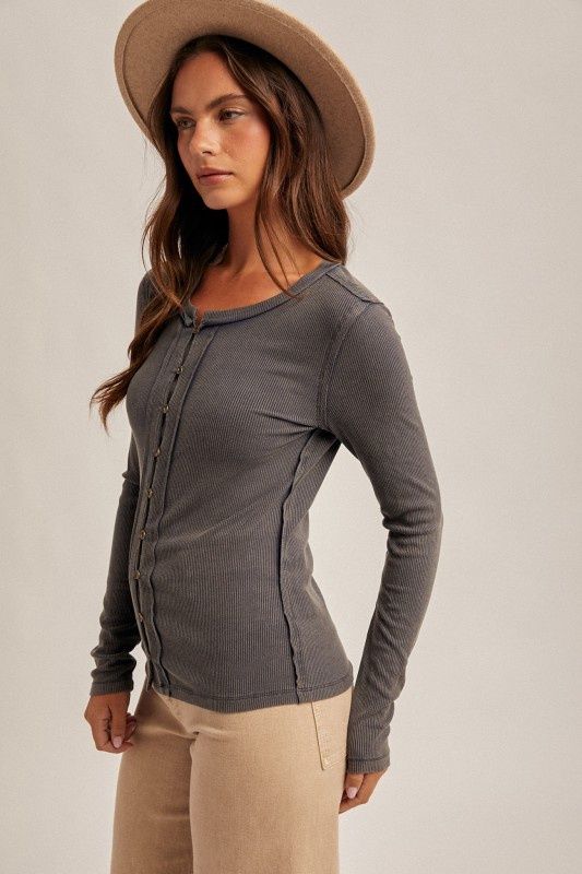 Snow Wash Rib Button Long Sleeve