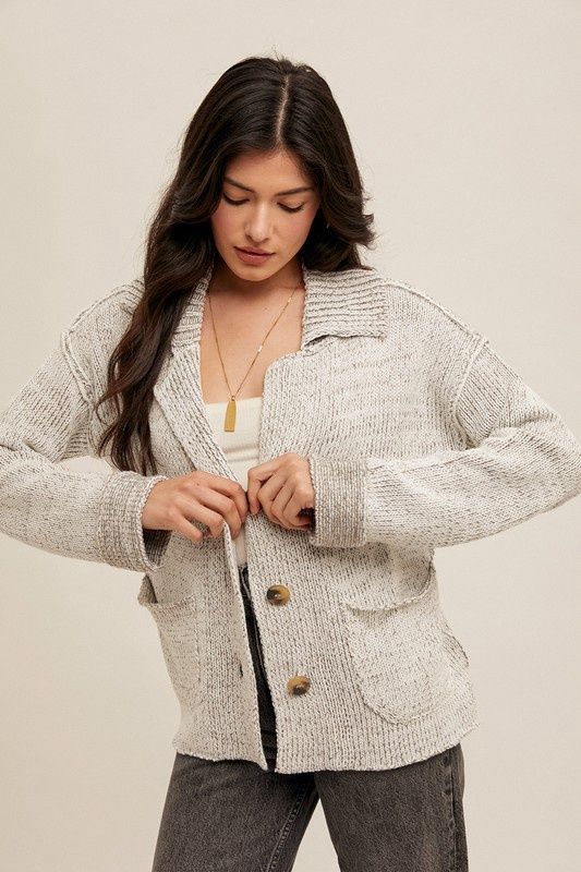 Reverse Seam Detail Sweater Cardigan With Pockets