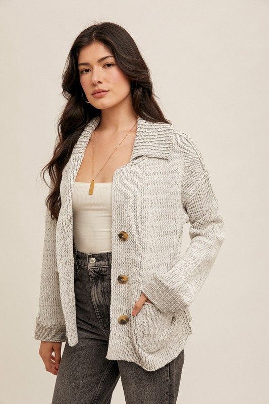 Reverse Seam Detail Sweater Cardigan With Pockets
