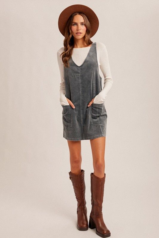 Snow Wash Corduroy Pinafore Overall Dress