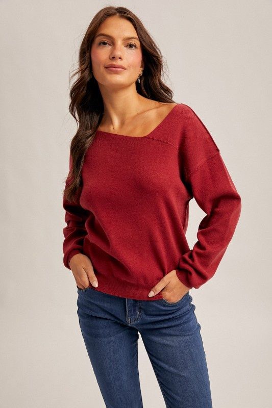 Asymmetrical Neck Essential Sweater Pullover