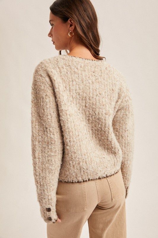 Speckled Yarn Edge Stitched Button Down Cardigan