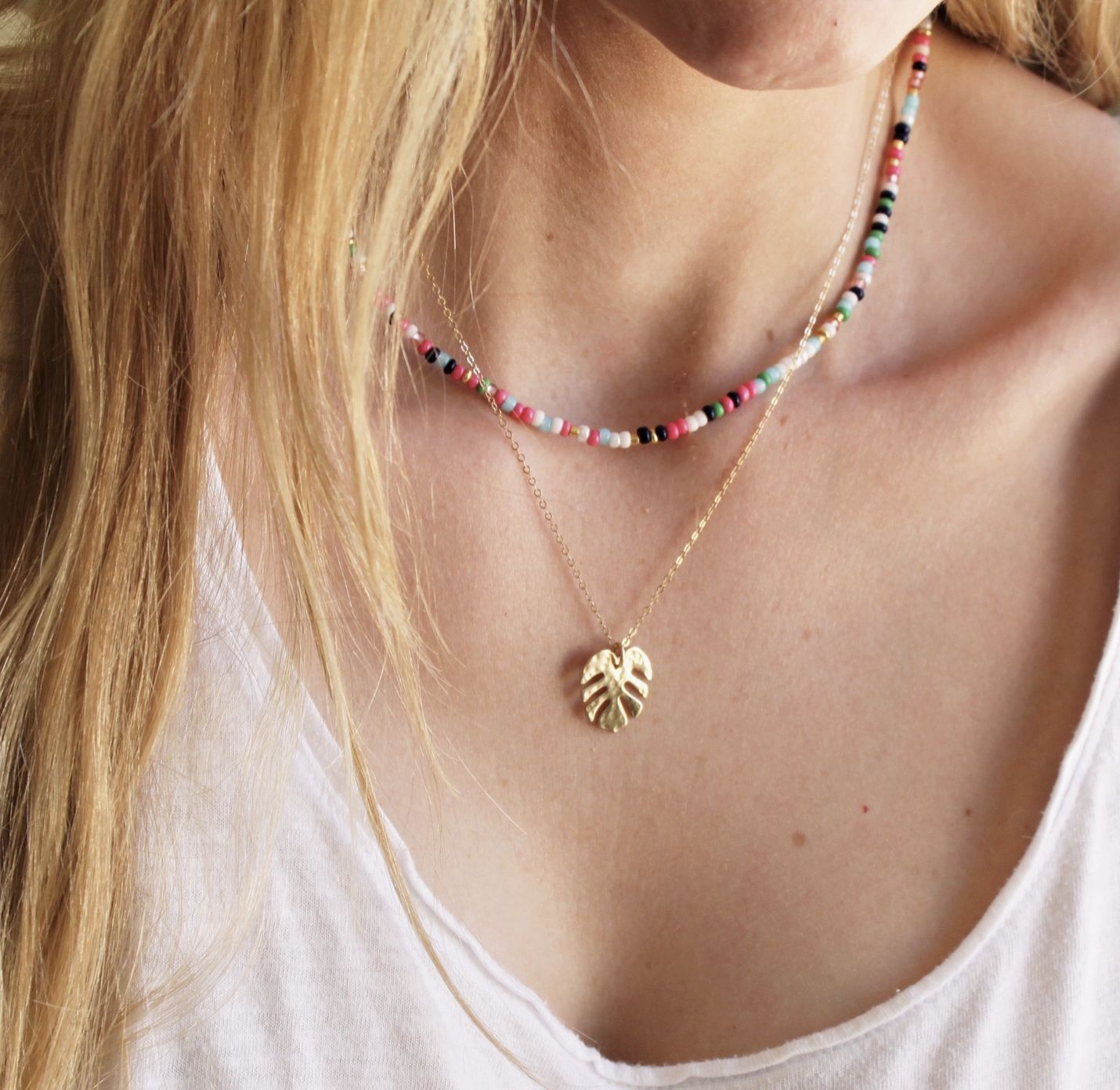 Unity Beaded Necklace Navy, Green &amp; Pink