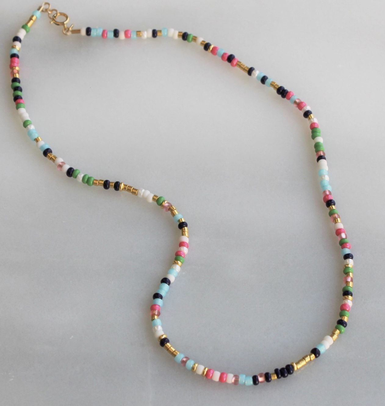 Unity Beaded Necklace Navy, Green &amp; Pink