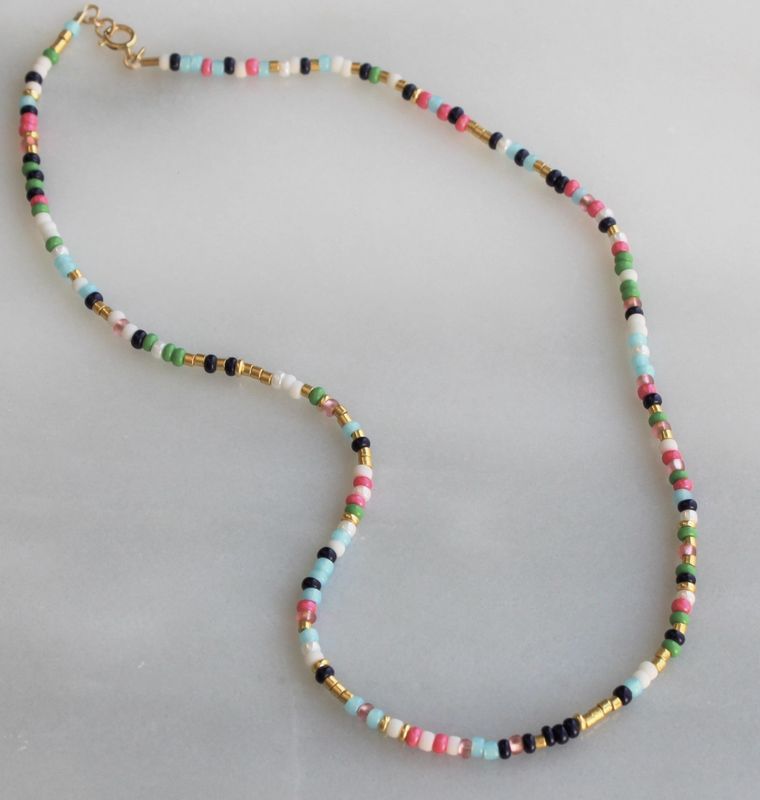 Unity Beaded Necklace Navy, Green &amp; Pink
