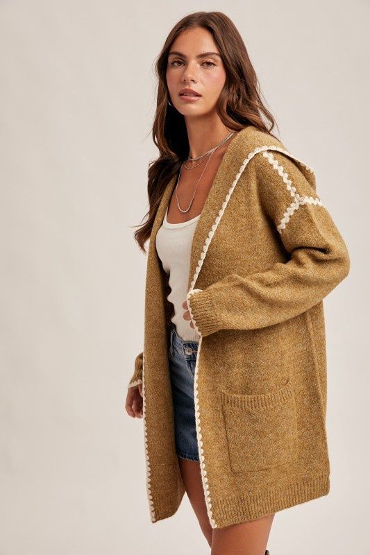 Stitch Detailed Hoodie Cardigan