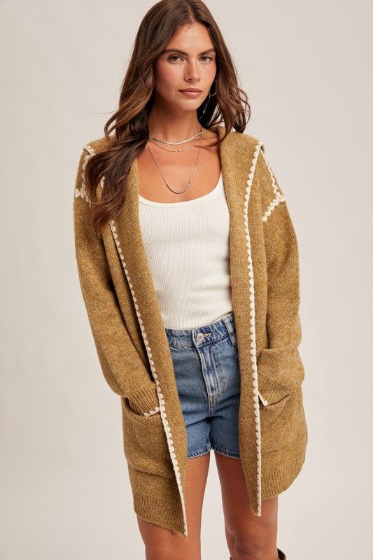 Stitch Detailed Hoodie Cardigan