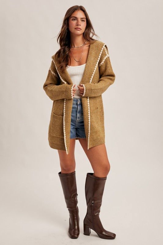 Stitch Detailed Hoodie Cardigan