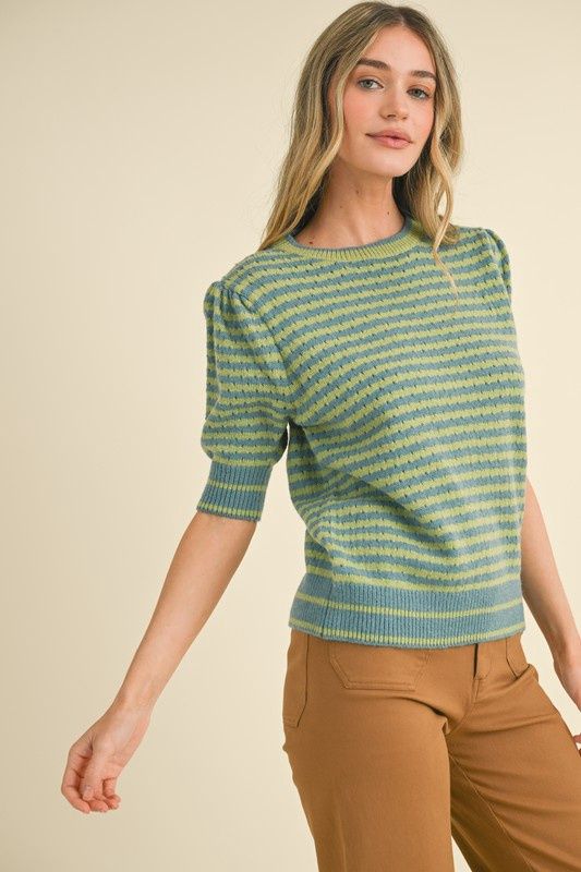 Round Neck Stripe Short Sleeve Sweater