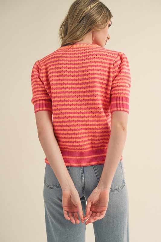 Round Neck Stripe Short Sleeve Sweater