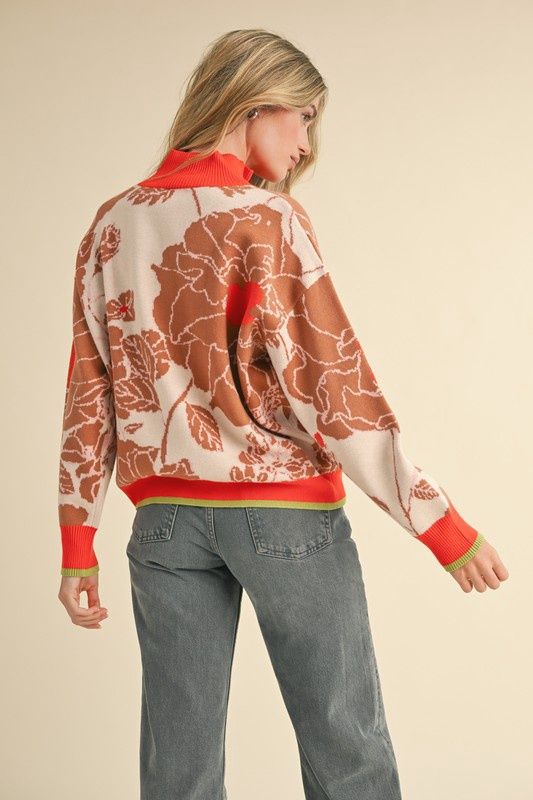 Mock Neck Half Zip Floral