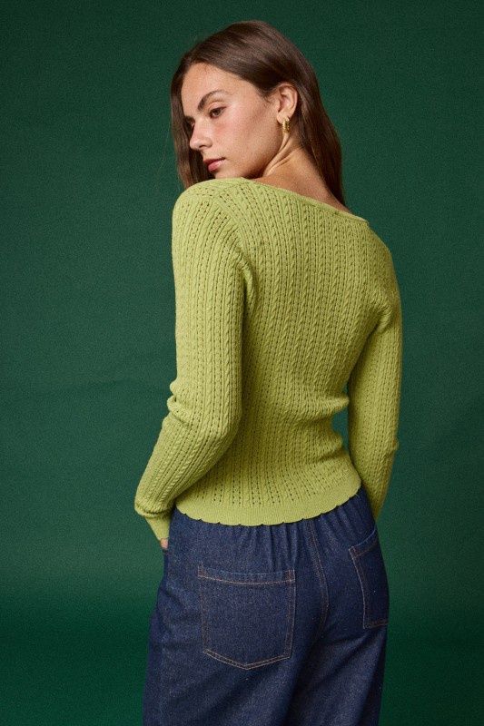 Stretchy Light Knit V-neck Ls Top