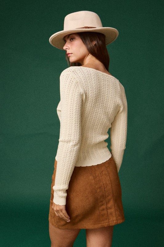 Stretchy Light Knit V-neck Ls Top