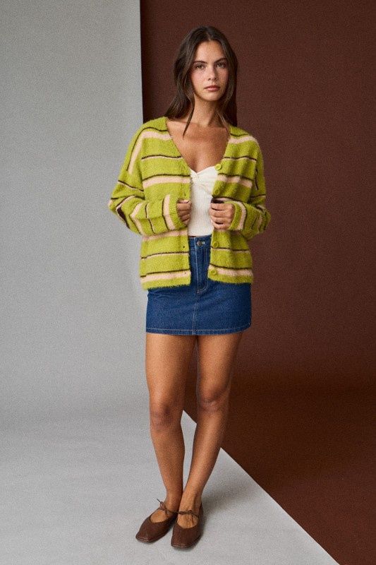 Striped Button Front Cardigan