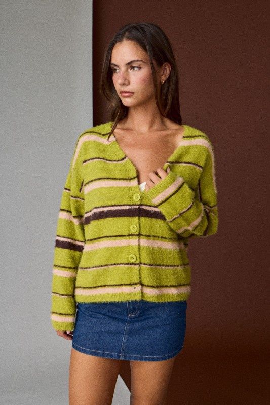 Striped Button Front Cardigan