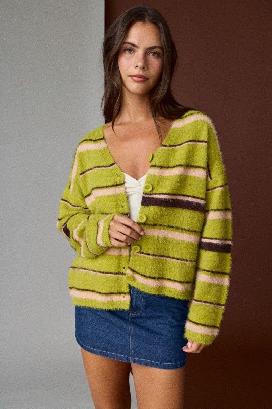 Striped Button Front Cardigan
