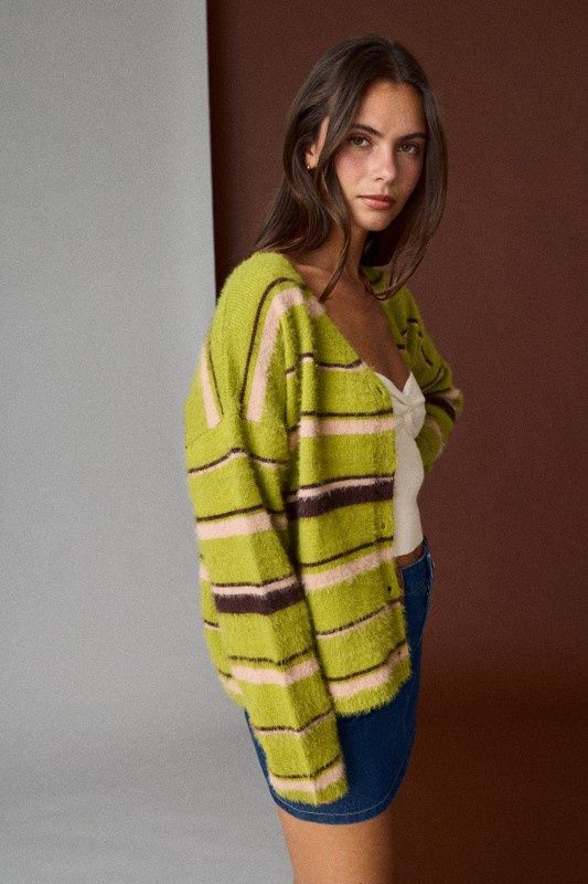 Striped Button Front Cardigan