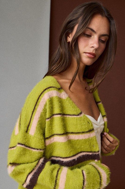 Striped Button Front Cardigan