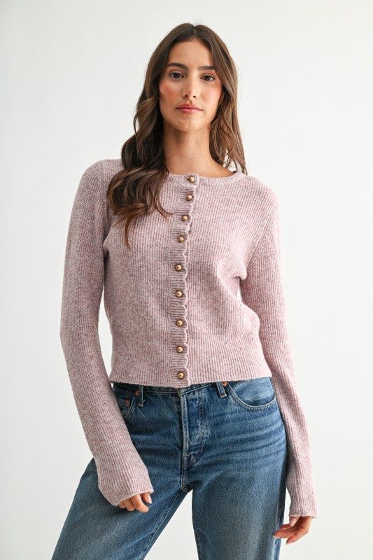 Pearl Button Ribbed Knit Cardigan