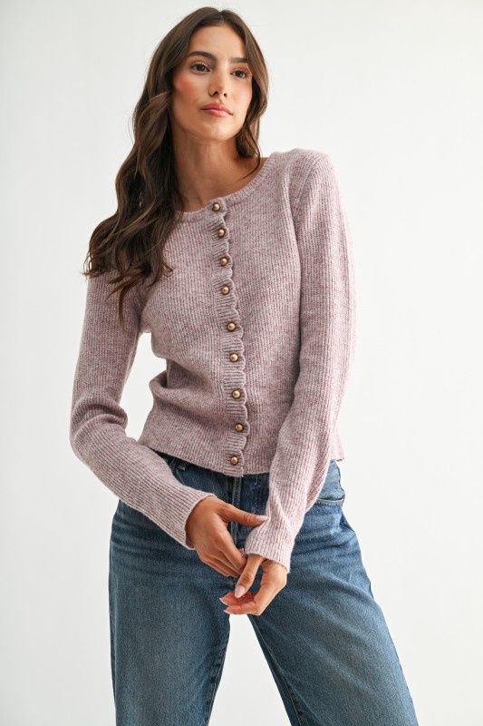 Pearl Button Ribbed Knit Cardigan