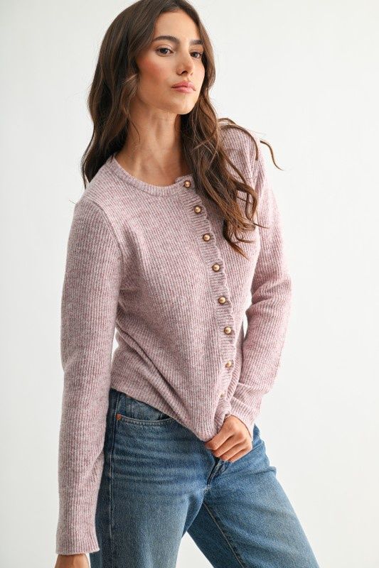 Pearl Button Ribbed Knit Cardigan