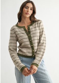 Olive Trim Button-up Cardigan