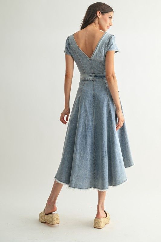 Front Button Down Asymmetrical Denim Dress