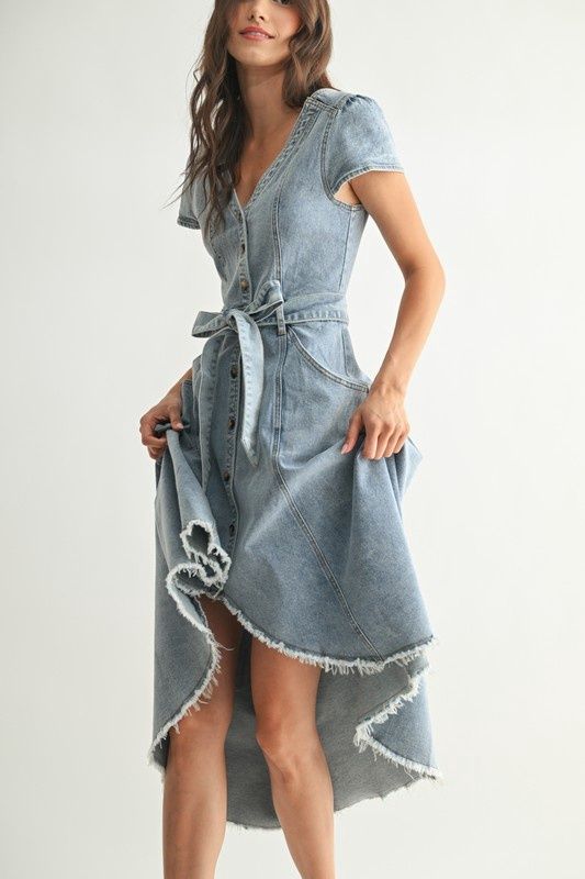 Front Button Down Asymmetrical Denim Dress