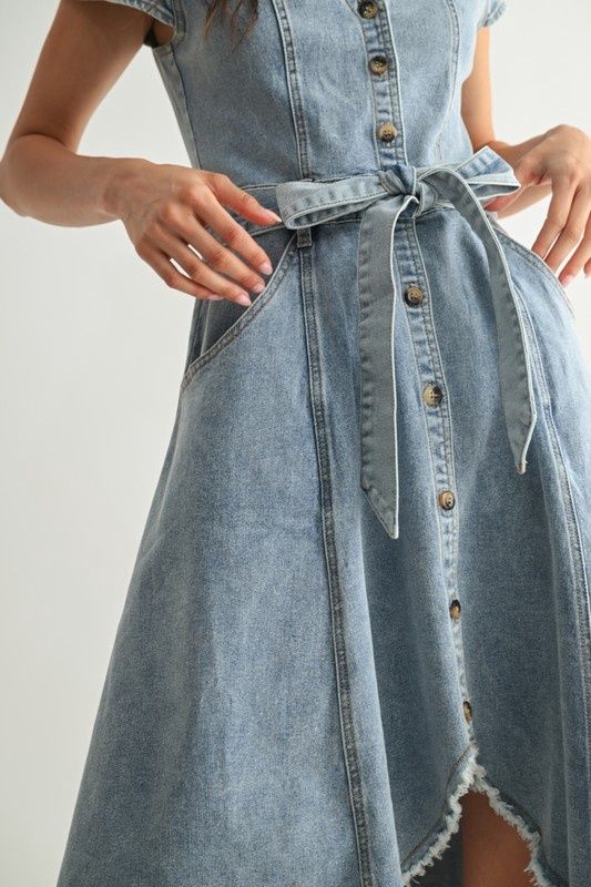 Front Button Down Asymmetrical Denim Dress