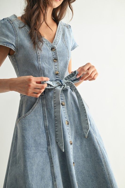 Front Button Down Asymmetrical Denim Dress
