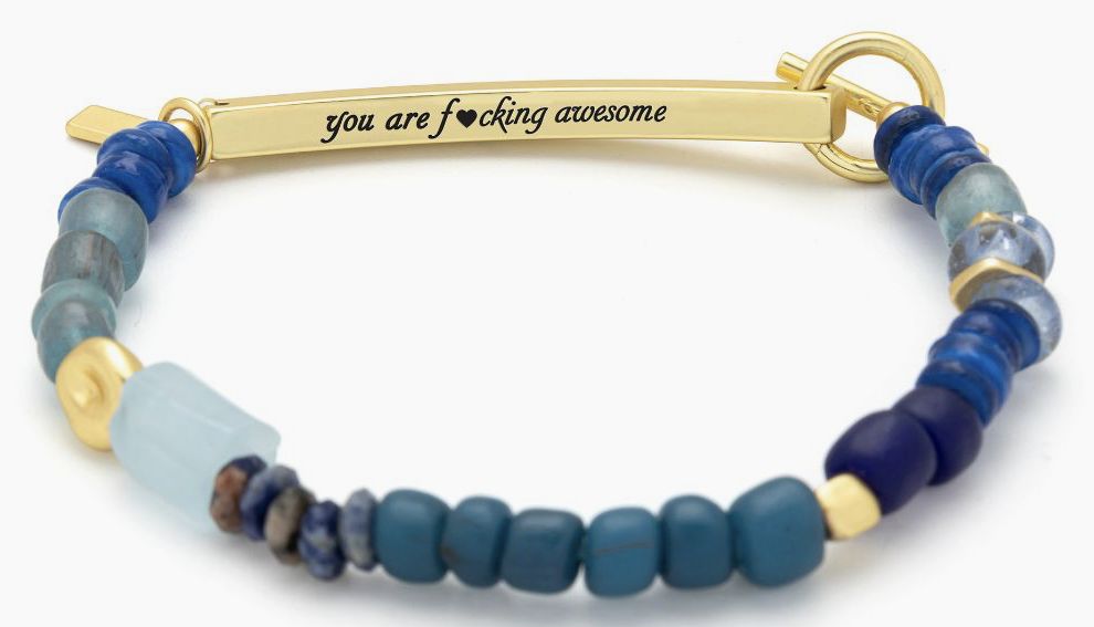 Hidden Message Bracelet - F♥Cking Awesome/Aquamarine/Gold