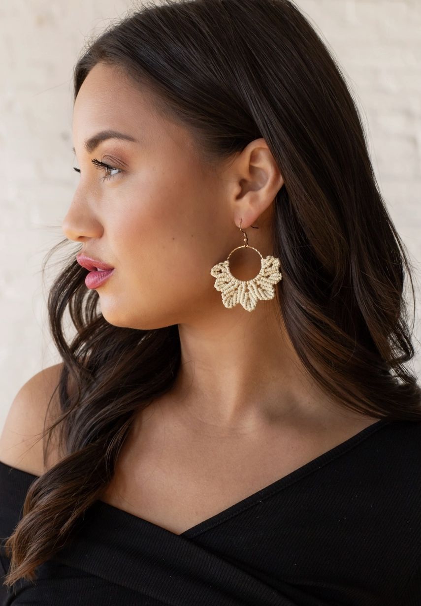 Cream Flower Crochet Earrings