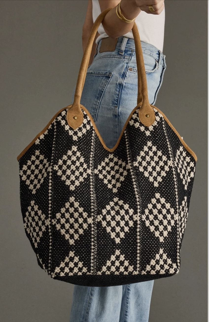 Black &amp; Cream Diamond Pattern Tote