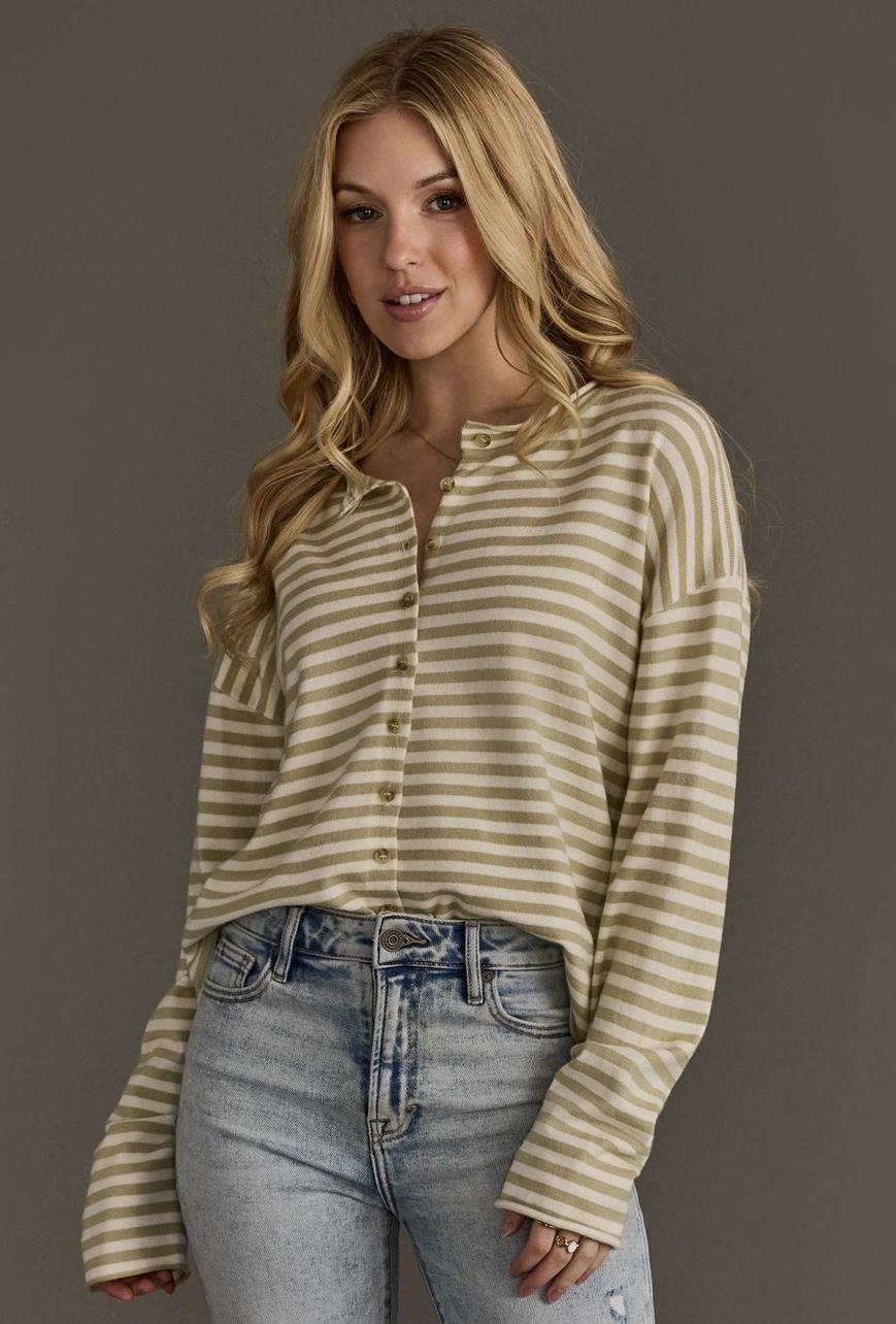 Lt. Green &amp; Ivory Striped Cardigan