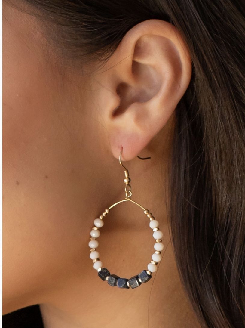 Gold &amp; Ivory Wire Dangle Hoop Earrings