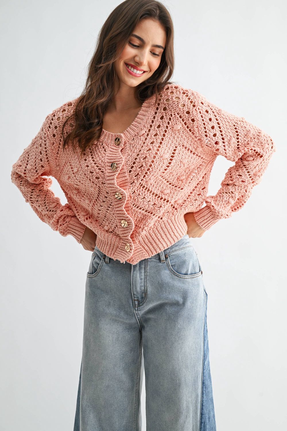 KNIT CARDIGAN WITH GOLD BUTTON DETAIL