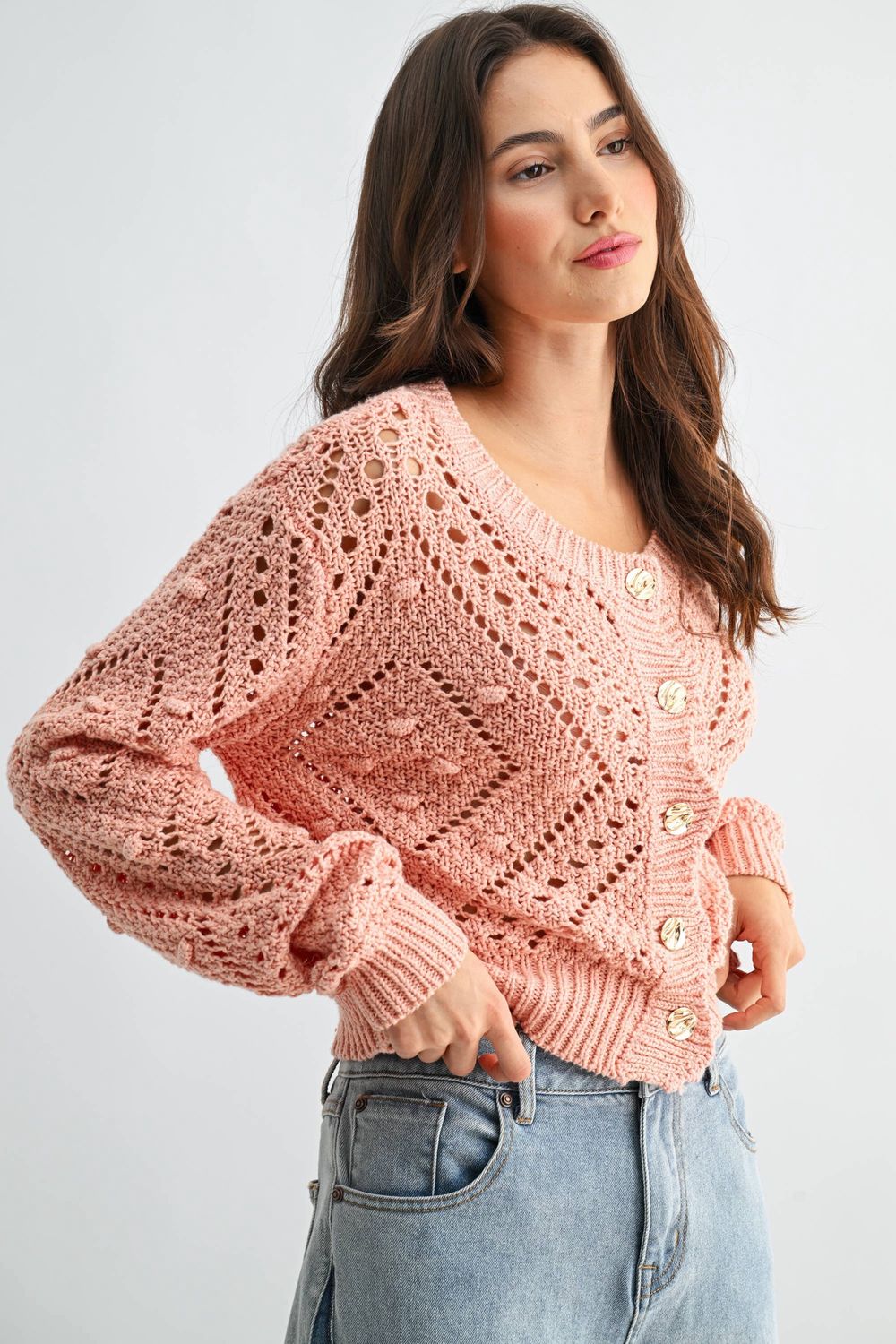 KNIT CARDIGAN WITH GOLD BUTTON DETAIL