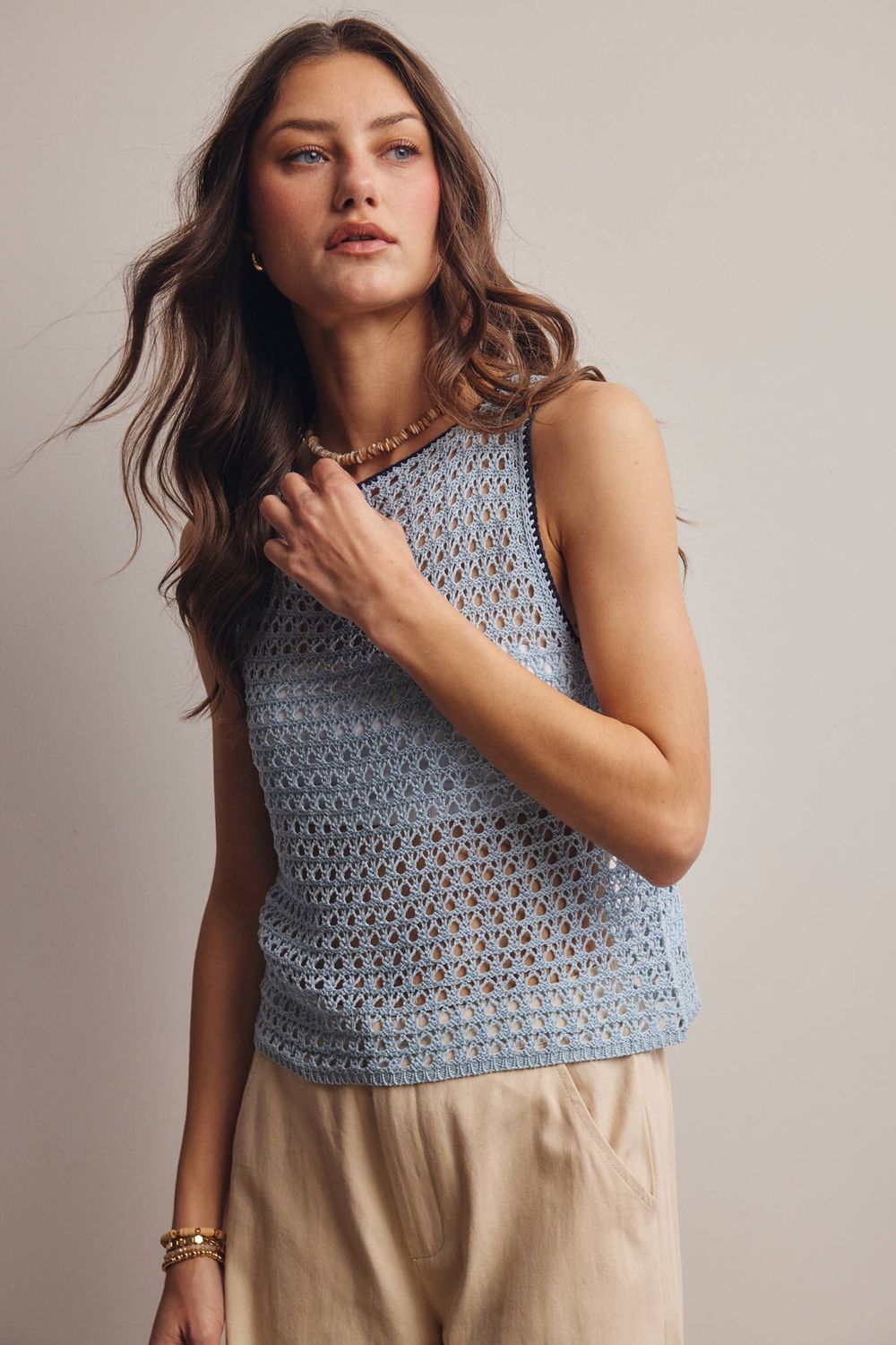 Sleeveless Crochet Knit Top