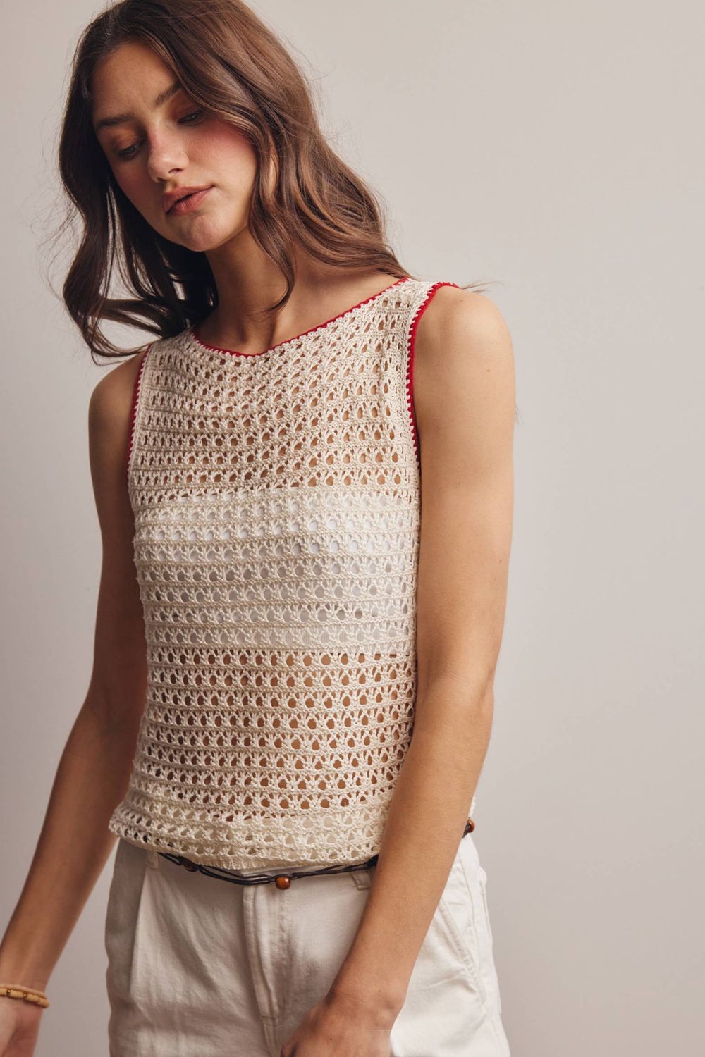 Sleeveless Crochet Knit Top