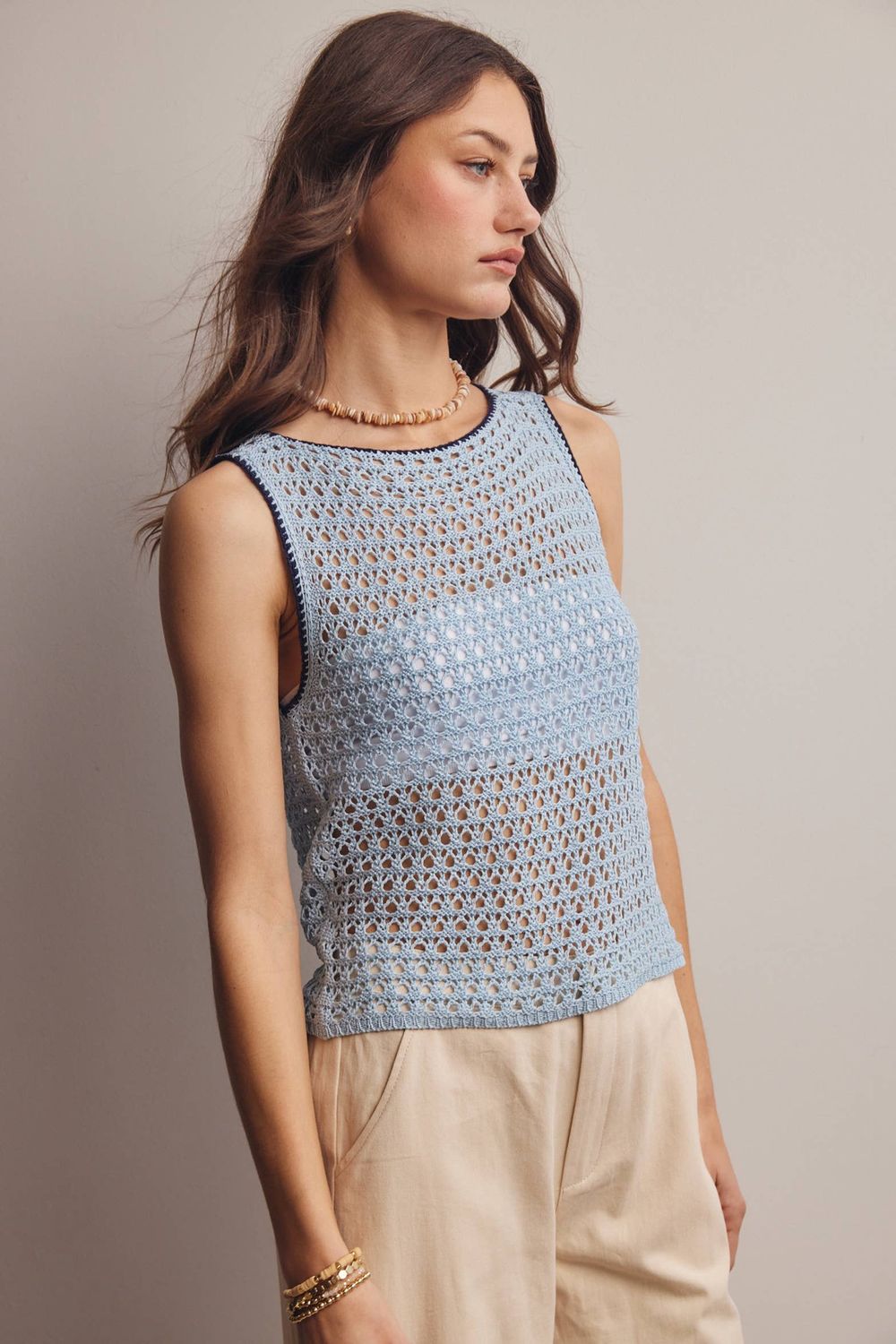 Sleeveless Crochet Knit Top