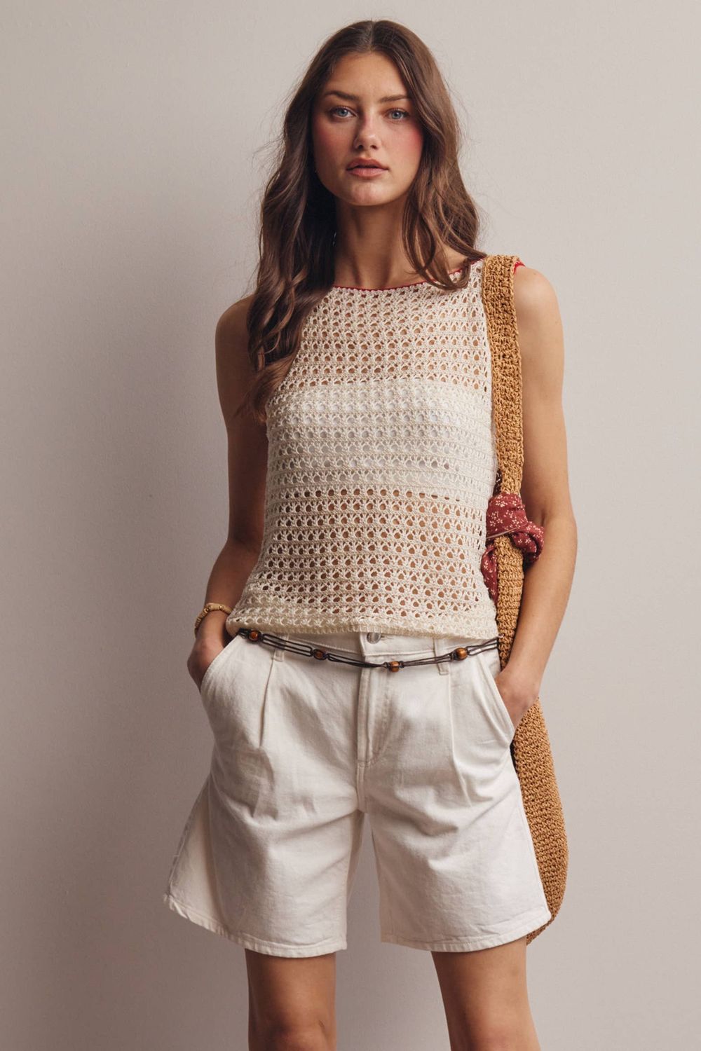 Sleeveless Crochet Knit Top
