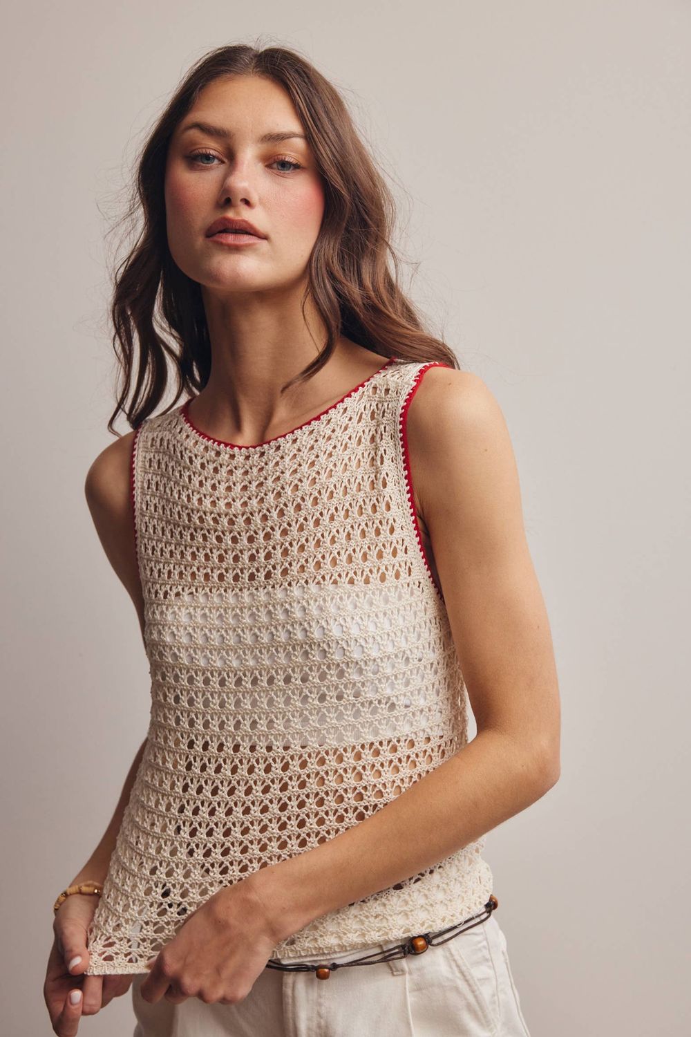 Sleeveless Crochet Knit Top